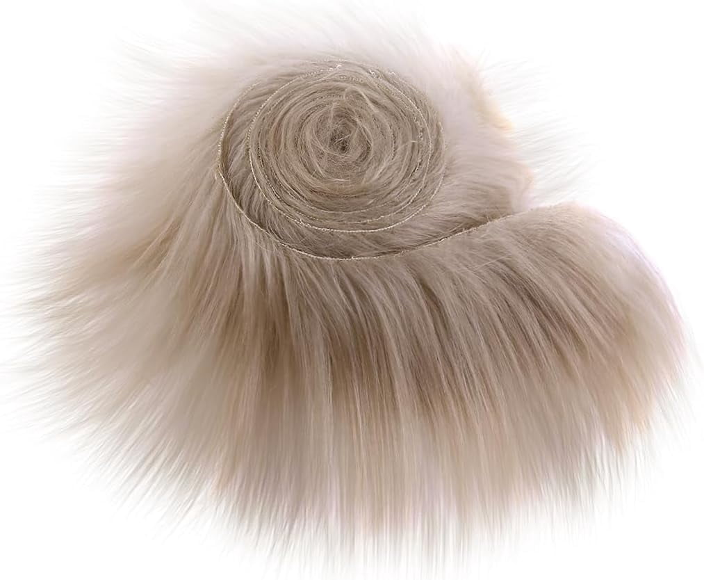 ABCISI 4PCS Faux Fur Ribbon, Fluffy Christmas DIY Craft Shaggy Synthetic Plush Patch, Sewing Fur Cuts for Party Decoration Winter Costume Gnome Beard Fur Ball Carpet Pet Pad (4-Color, 59.06"Lx1.97"W)