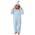 thumbnail image 7 of Kids Pumpkin Hooded Solid Fleece One‑Piece Jumpsuit Full‑Zip Loungewear Onesie Blue 14-15 Years, 7 of 7