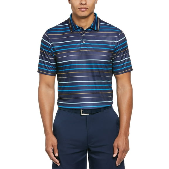 PGA TOUR Men's All Over Fine Line Polo Golf Shirt Small Navy Blue