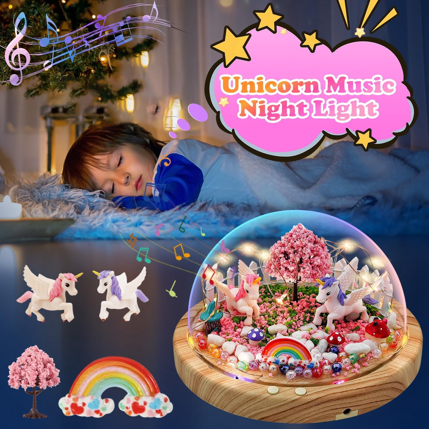 KOMI Make Your Own Night Light with Music, Unicorn DIY Kits for Girls Night Light USB Upgrade Edition Unicorn Toys, Arts and Crafts Lamp Project for Girls, Gifts for 4 5 6 7 8 9 10 Year Old Girl