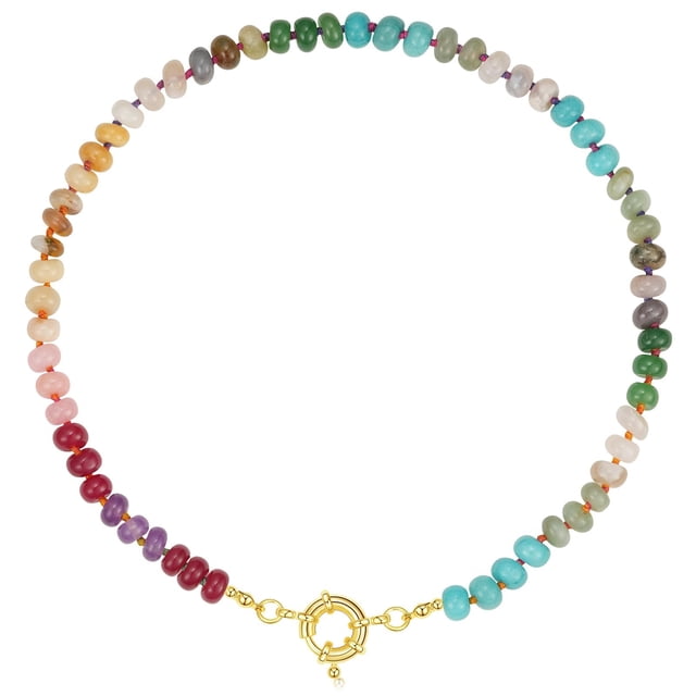 Collar KissYan de cuentas con piedras naturales chapado en oro de 14K, 43 cm