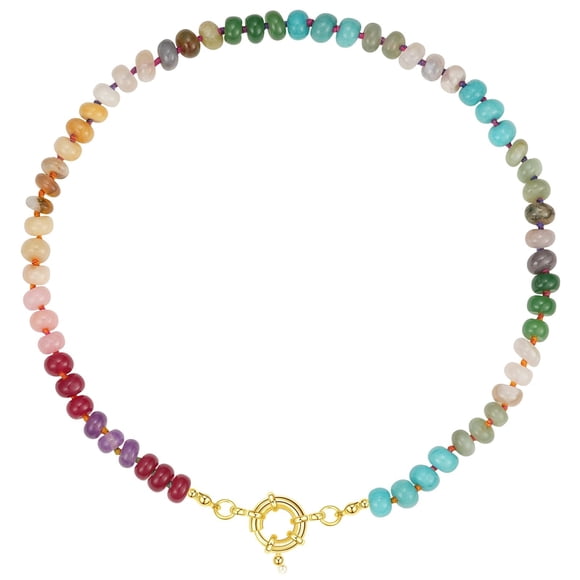 Collar KissYan de cuentas con piedras naturales chapado en oro de 14K, 43 cm