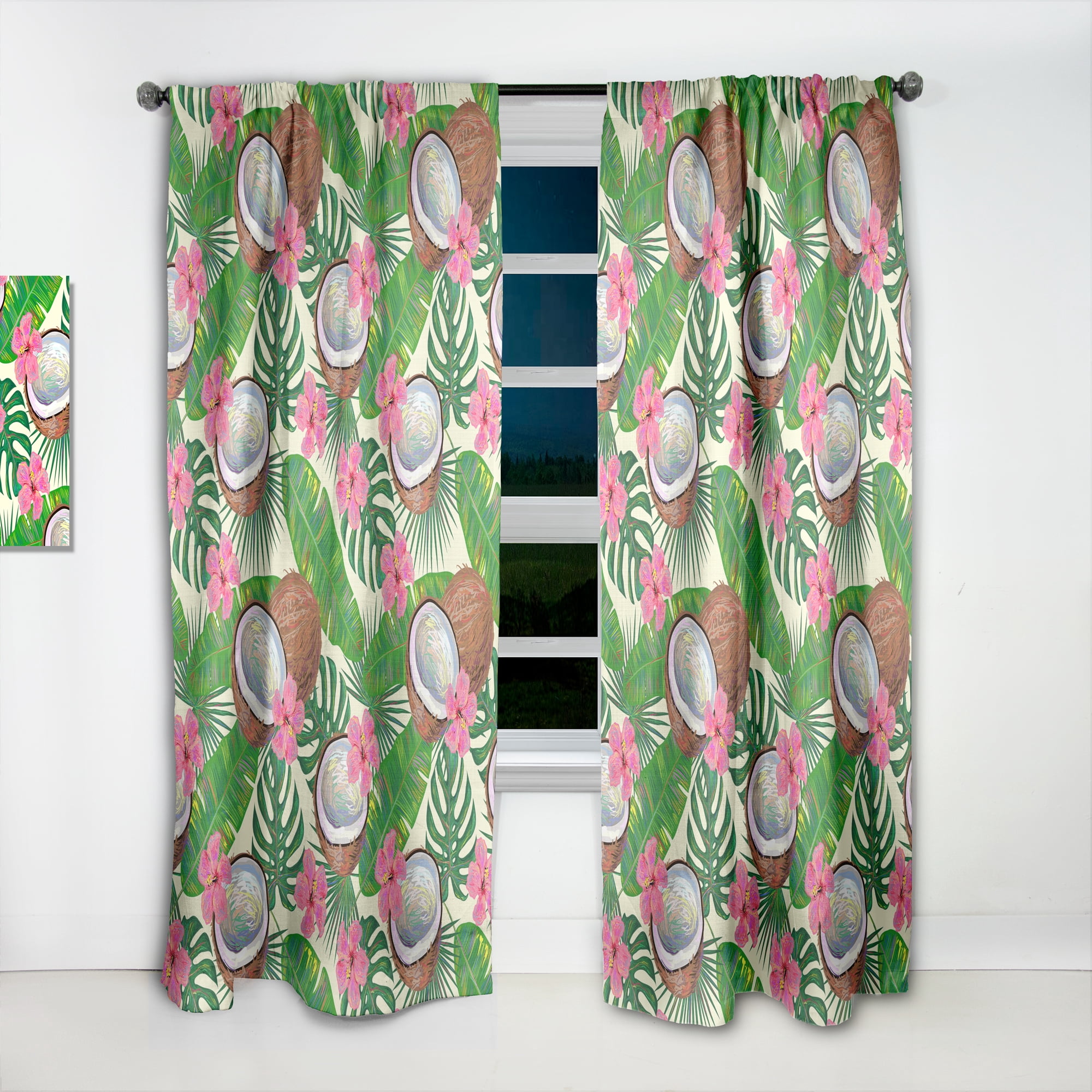 Designart 'Tropical Jungle Flowers and Cooconut' Mid-Century Modern Curtain Panel