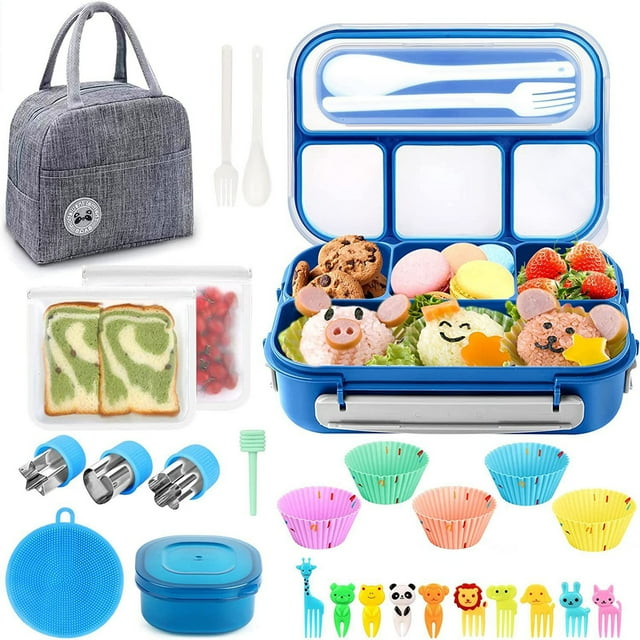 Kmbangi 27Pcs Bento Box Lunch Box Kit, Large 4-Compartment Lunch Container Lunch Bag Accessories, Leakproof Safe Meal Prep Container