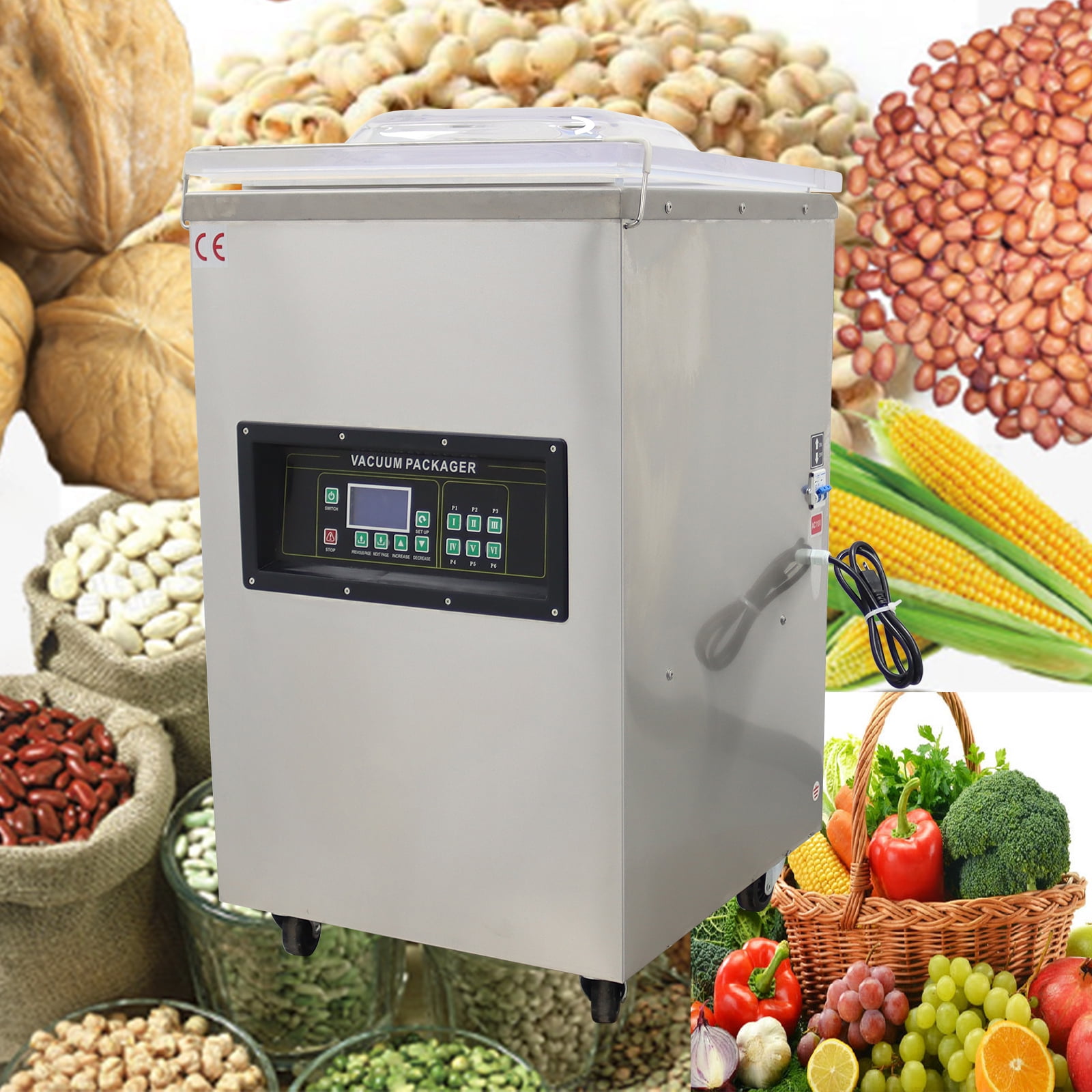 17.7 Inch Vacuum Packaging Machine Single Chamber Vacuum Sealer with Microcomputer Control for Food Fruits Vegetables 110V Stainless Steel