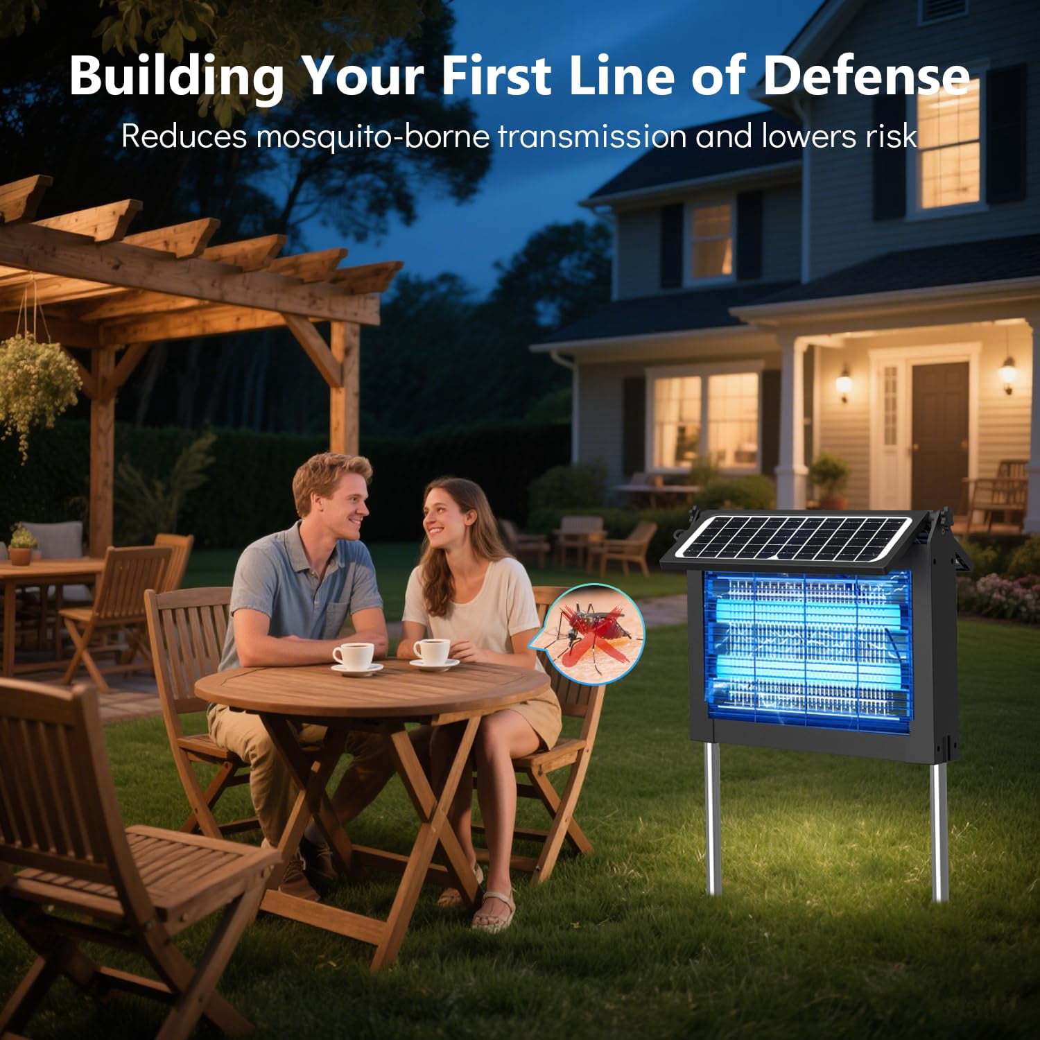 Solar Zapper Outdoor With Dual Panel  4500v Mosquito Waterproof Rechargeable Electric Fly Cordless Killer For Backyard Patio Garden Rv Camping