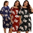 thumbnail image 2 of Women's Plus Size Long Nightgowns Floral Print Short Sleeve Long T-Shirt Lounger House Dress Casual Loose Nightshirts,  Navy blue XXL, 2 of 7
