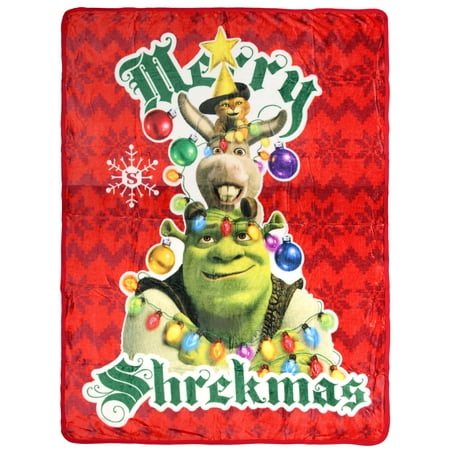 Shrek Merry Shrekmas Trio Donkey Puss In Boots Throw Blanket – 46 x 60 Cozy Soft Fleece Throw Blanket for Bed Couch