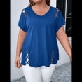 thumbnail image 4 of Blusas Tipo Túnica de Corta para Mujer, con Escote en V Recortado, Elegantes, Informales, Holgadas y Largas Azul Real L, 4 of 7