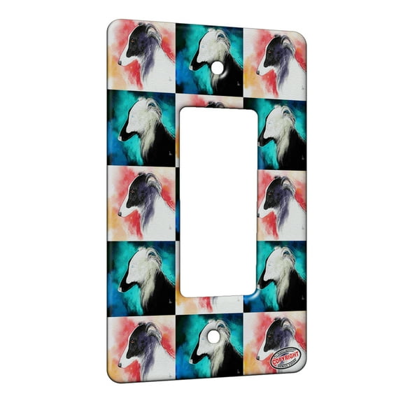 KuzmarK™ 1 Gang Rocker Wall Plate - Long Haired Black and White Whippet Sighthound Dog Pattern Art by Denise Every