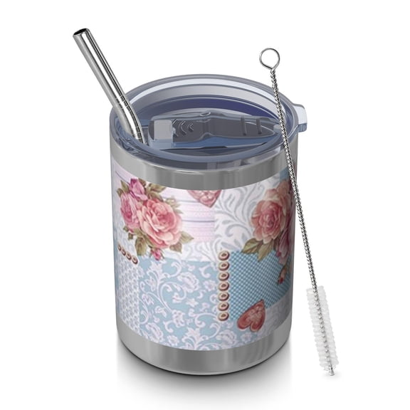 12oz Tumblers Pioneer Flower Vacuum Insulated Stainless Steel Travel Tumbler Cups Mug with Lid and Straw for Beer,Coffee,Beverages with Cleaning Brush for Cold & Hot Drinks