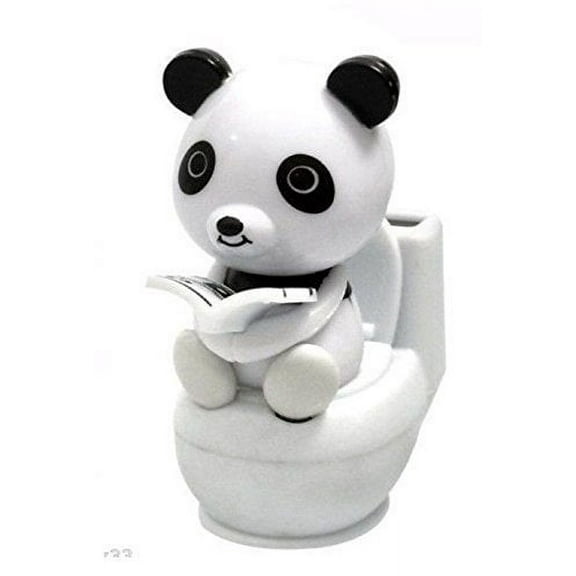 A Panda Reading on Toilet Bowl Solar Toy Car Dashboard Office Desk Display Home Decor