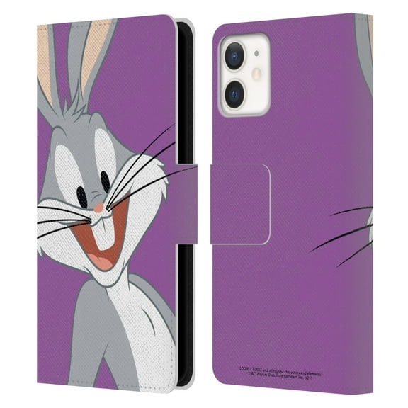 Head Case Designs Officially Licensed Looney Tunes Characters Bugs Bunny Leather Book Wallet Case Cover Compatible with Apple iPhone 12 Mini
