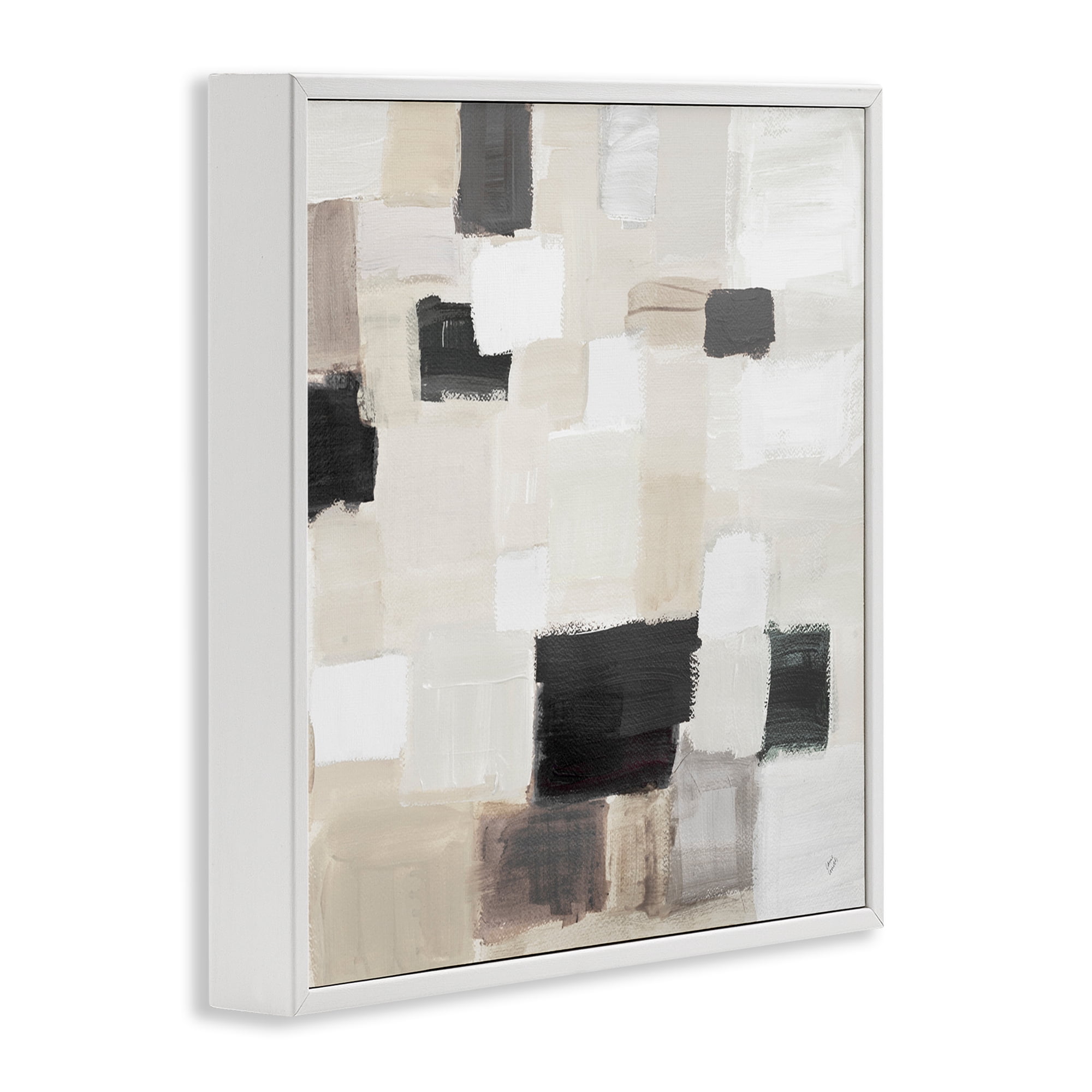 Stupell Industries Natural Square Patchwork Abstract Painting White Framed Art Print Wall Art, 12 x 12