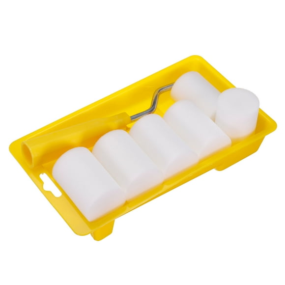 Unique Bargains Paint Roller Kit, 2Inch White Water-Based Foam Paint Rollers, Tray, 17cm Frame 8 Pack