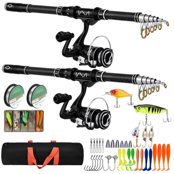 YTAKY Fishing Rod and Reel Combo Set, 2 Pack 7.87ft Telescopic Fishing Rod with 2000 Spinning Reel, 100M Fishing Line, Lure Bait Box and Carrying Bag, Fishing Gear Kit for Beginners and Adults
