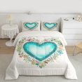 thumbnail image 2 of Manfei Vintage Cyan Love Heart Queen Comforter Set, Western Rustic Flower Bedding Sets, Teen Kid Child Adult Reversible Bedding Comforter Set, Lightweight Room Decor, 3pcs, 2 of 8