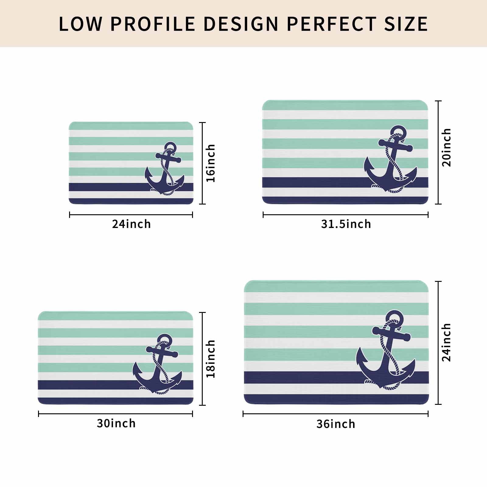 Anchor Aqua Doormat Outdoor Entrance 16"x24", Modern Navy Blue White Striped Nautical Absorb Moisture Dirt Door Mats, Non-Slip Rubber Backing Floor Mats Indoor, Low-Profile Front Door Rugs