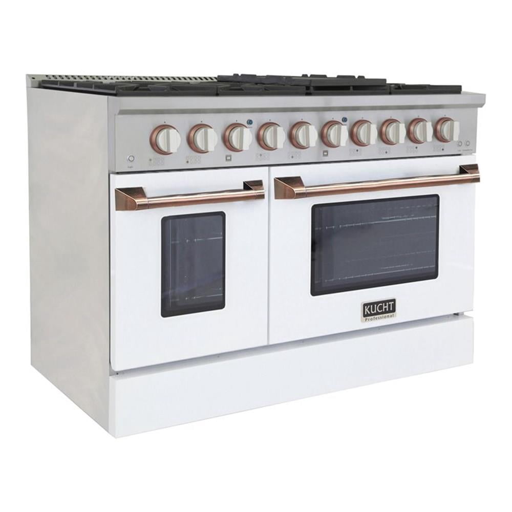 Pemberly Row 48" Stainless Steel Natural Gas Range in Silver and White