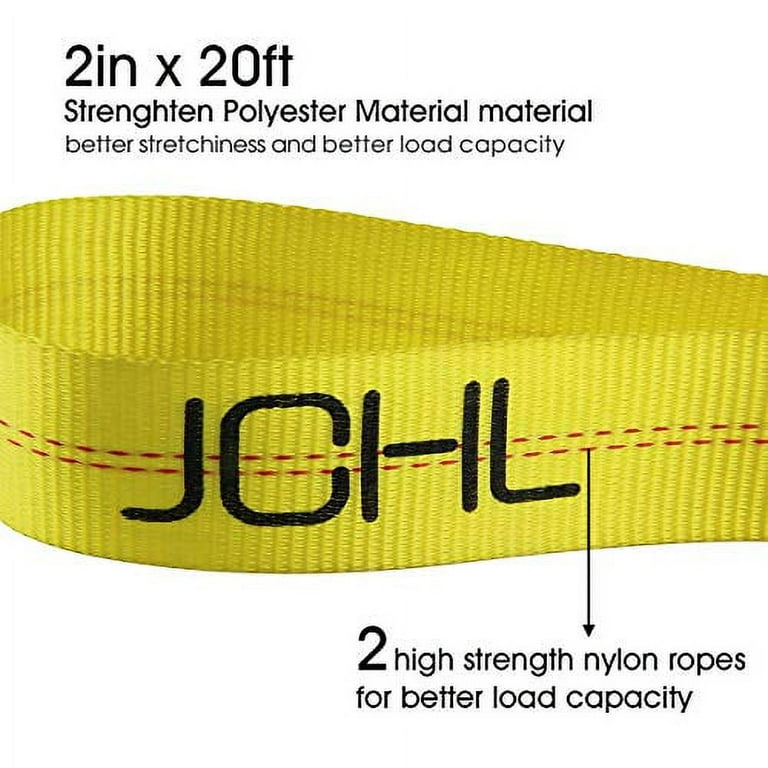 JCHL Nylon Tow Strap with Hooks 2”x20' Car Vehicle Heavy Duty