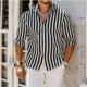 thumbnail image 1 of Camisa de hombre de negocios a rayas para uso diario, salidas de fin de semana, primavera y verano, solapa, manga larga, camisa elástica burdeos XS-6XL, 1 of 6