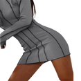 thumbnail image 2 of Women Casual Bodycon Dress Contrast Color Crew Neck Long Flare Sleeve Ribbed One-Piece Dress, 2 of 3