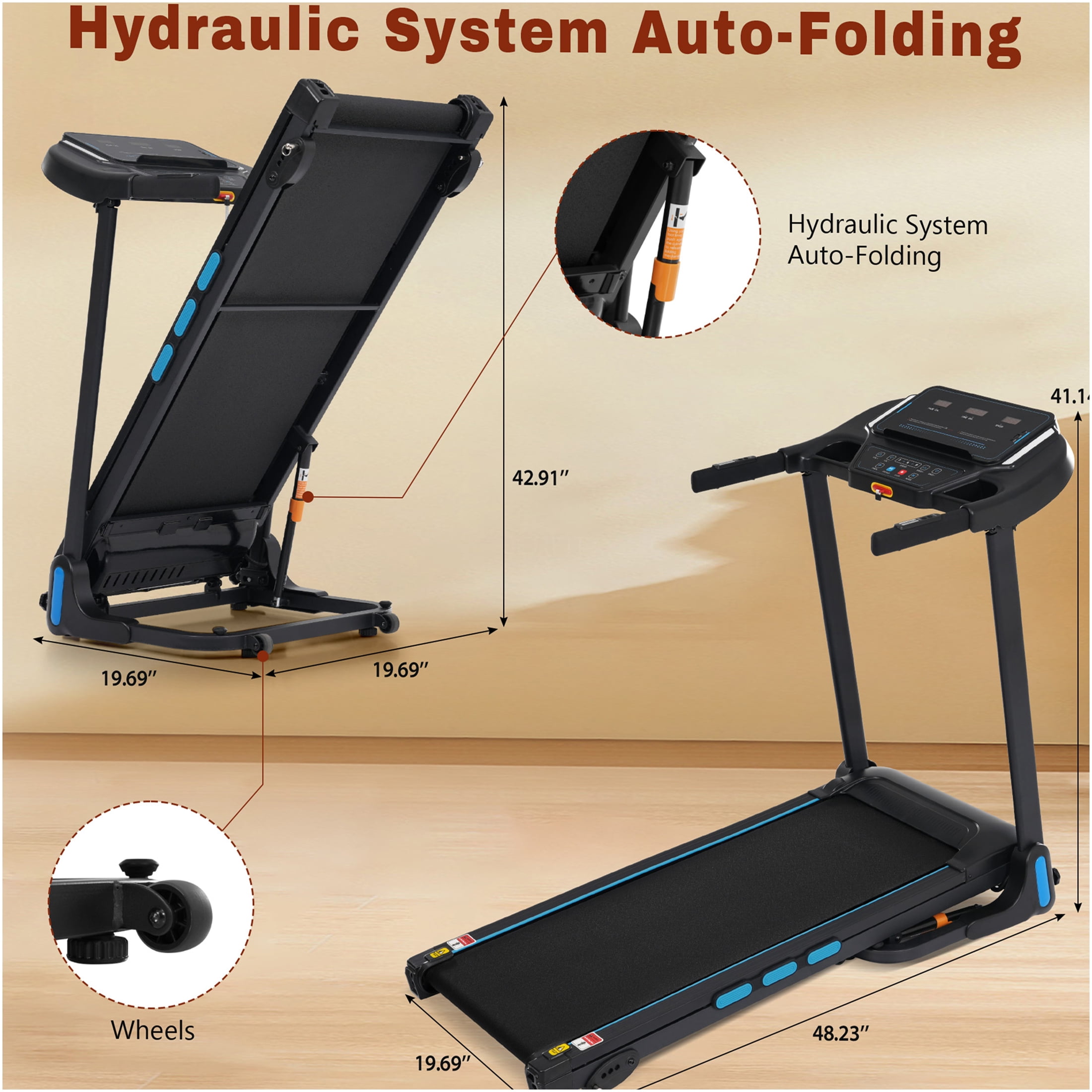 JERFIT Auto-Folding Electric Treadmill for Home, 3.5HP Powerful Motor, 350lbs Capacity, 10MPH Speed, 6% Manual Incline, Bluetooth Speaker, USB/Type-C Charging, Heart Rate Monitoring