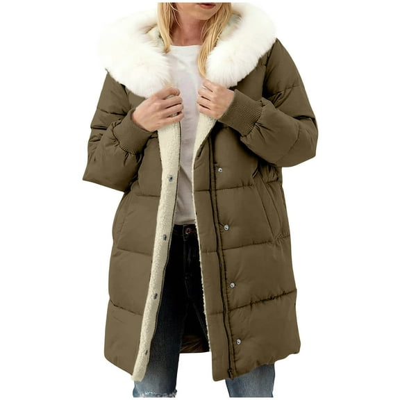 Womens Winter Warm Coats Heavyweight Long Puffer Jackets Fleece Lined Faux Fur Trim Hooded Thick Warm Parka Jackets (L, Army Green)