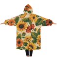 thumbnail image 2 of Oversized Wearable Blanket Hoodie,Beige Red Sunflower Pattern Sherpa Blanket Hoodie with Super Pockets,Super Warm Fuzzy Pullover for Women & Men, 2 of 6