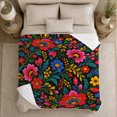 thumbnail image 5 of Black Otomi Floral Folk Art Pumpkin Porch, Festive Botanical Garden Scene, Warm Flannel Blanket for Sunroom and Reading Nook, Garden Lovers Thanksgiving Gift, Botanical Home Decor, 5 of 9