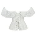 thumbnail image 3 of Lace Short Sleeves Corset Top Sexy Bustier Lingerie Waist Cincher Costume Tops White XXL, 3 of 8