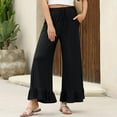 thumbnail image 2 of Lenpel Women's Wide Leg Pants Elastic High Waisted Drawstring Ruffle Hem Casual Trousers Palazzo Pants with Pockets, 2 of 7