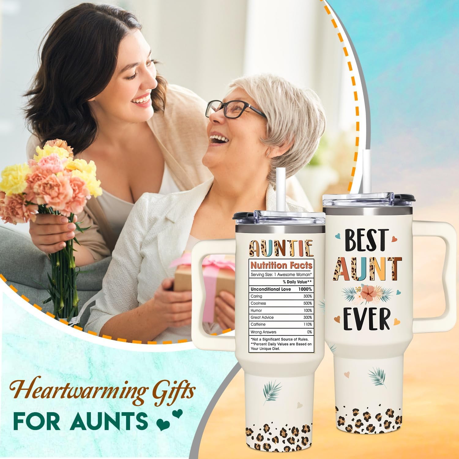 Aunt Gifts - 40oz Tumbler With Handle & Straw - Perfect for Christmas, Birthdays, Mother's Day