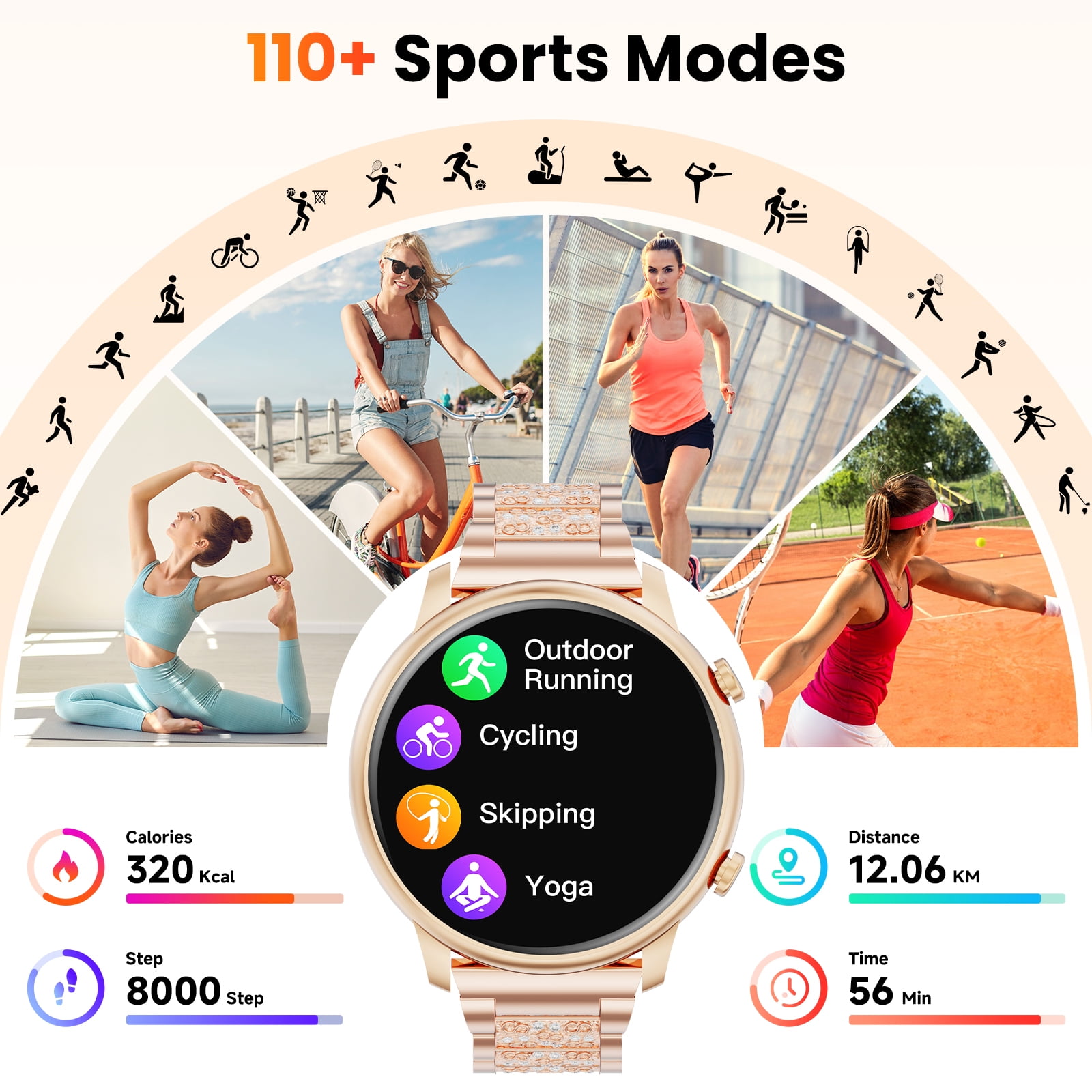LZUEFK Smart Watch(Answer/Make Call), Smartwatch fits for Android and Iphone, 1.39" HD Fitness Watch with 100 Sports Modes, Waterproof, Activity Smart Watches for Women, Two Straps, Gold