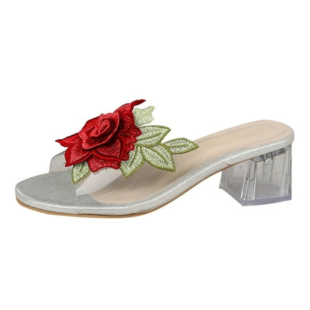 

Krdevn Women s Summer Fashion Fish Mouth Open Toe Transparent Upper Flower Sandal Slippers Casual Lightweight Slippers Red 9