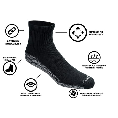 Dickies Men's Dri-tech Moisture Control Quarter Socks Multipack Shoe Size: 12-15 Black (6 Pair)