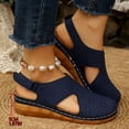 thumbnail image 3 of Wedge Sandals for Women Closed Toe Hollow out Fashion Gladiator Summer Beach Orthopedic Shoes with Hook and Loop Blue Size 7.5, 3 of 7