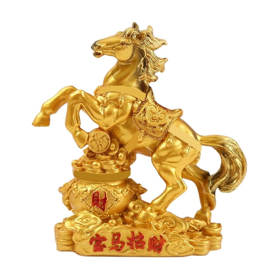 Horse Statue 2026 Chinese New Year Ornaments Golden Feng Shui Figurine for Home Office Tabletop Decor Zodiac Gift Blessing Souvenir Attracting Wealth and Good Luck