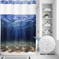 thumbnail image 2 of No Hook Shower Curtain, Navy Blue Ocean Waves Shower Curtains for Bathroom with See Through Top Window, Summer Beach Coastal Abstract Waterproof & Washable Bath Curtain Extra Long 72"x84", 2 of 9