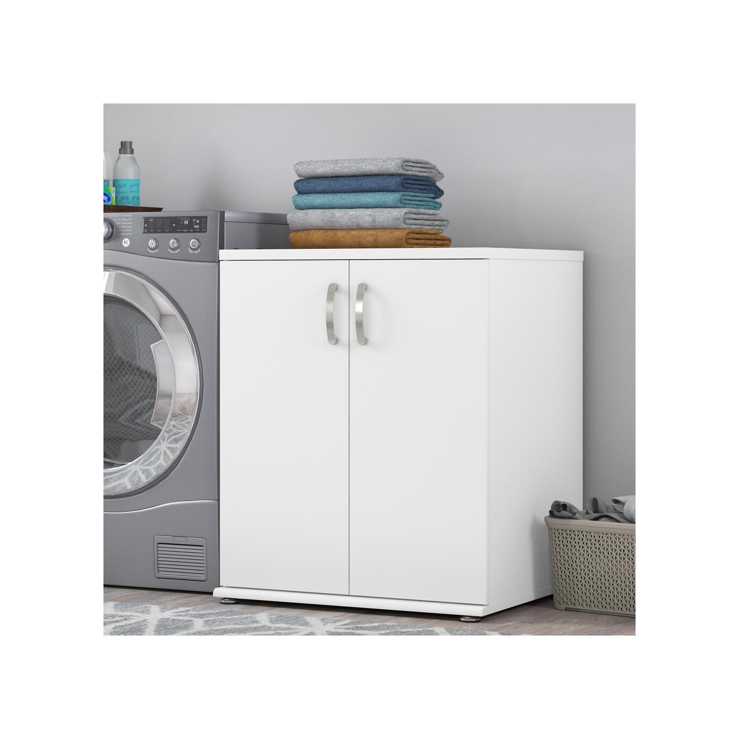 Bush Business Furniture Universal Narrow Garage Storage Cabinet with Door  and Shelves in White