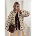 thumbnail image 4 of Womens Floral Print -Y Fleece Jacket Button Winter Teddy Fleece Jacket Casual Faux Fur Outwear Brown M, 4 of 5