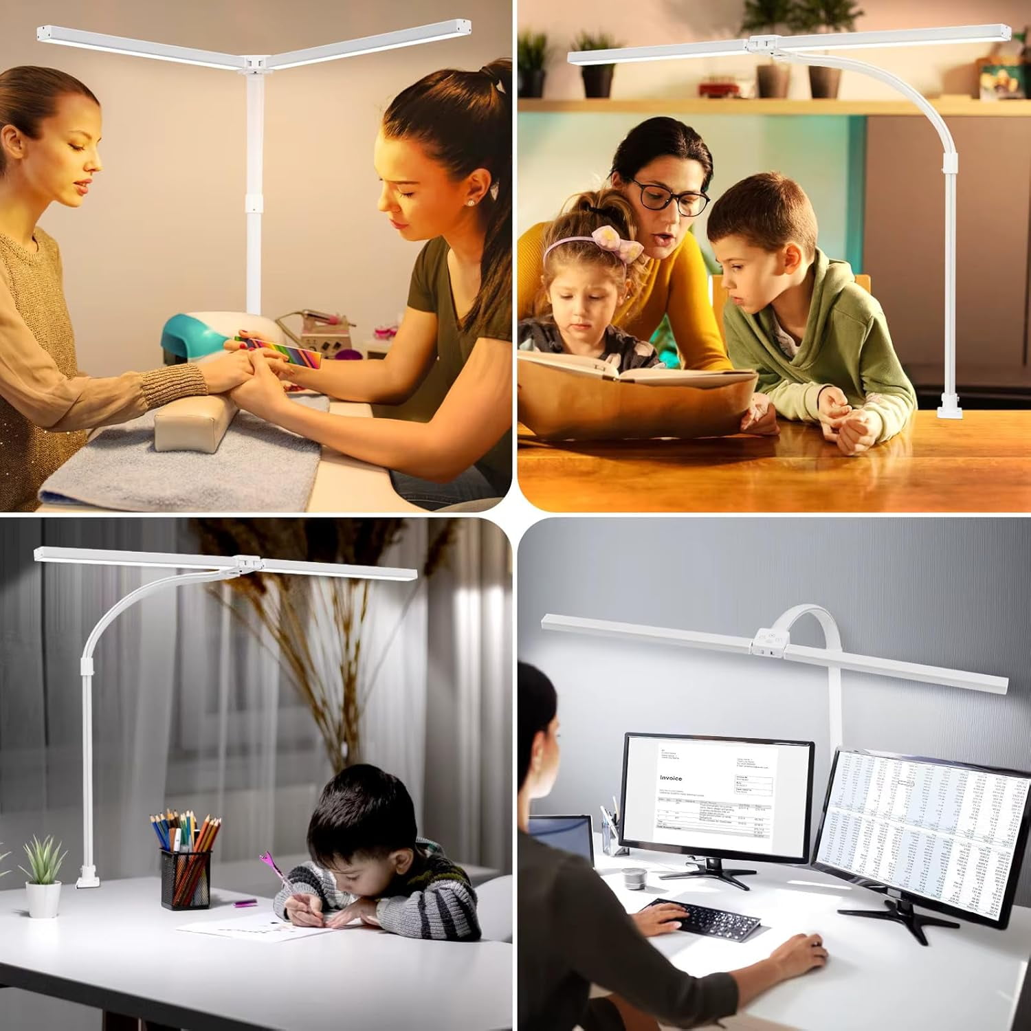 OptiLite White Clamp-On LED Desk Lamp, Dimmable Adjustable Arm Task Light with Touch Controls