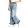 thumbnail image 4 of Lmnyox Wide Leg Jeans for Girls Baggy Cute Elastic Waist Denim Pants Teen Fashion Ruffle Jeans with Pockets, 4 of 9