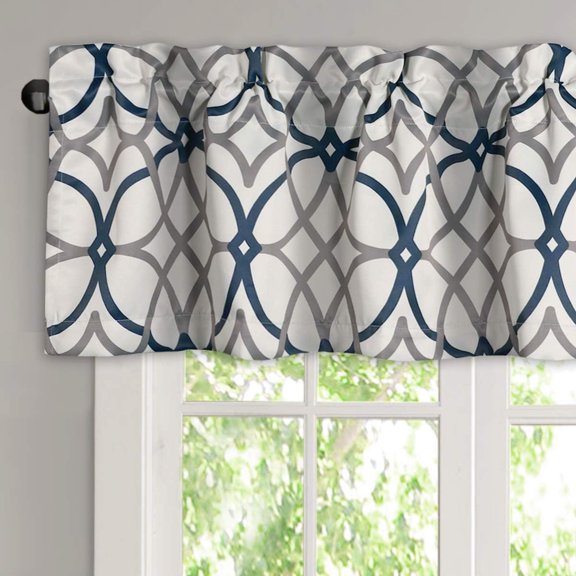 Blackout Curtain Valances for Kitchen/Bathroom - Thermal Insulated Window Valances for Living Room/Bedroom Rod Pocket Short Curtain 1 Panel, 52x18 inch, Geo in Grey and Navy