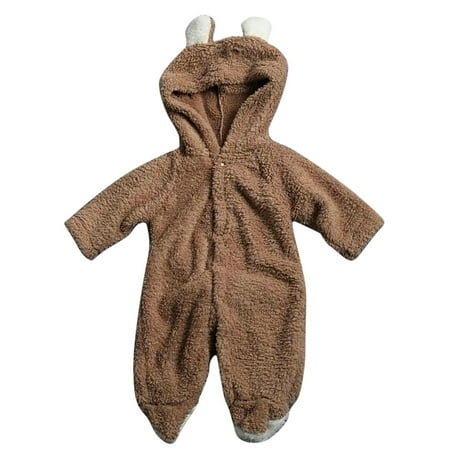 

DNDKILG Newborn Infant Baby Toddler Cartoon Long Sleeve Clothes Romper for Girl Boy Winter Warm Fleece Thick Jumpsuit Khaki 0-24M