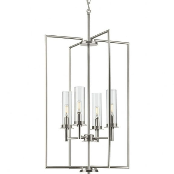 Progress Lighting Kellwyn 4-Light Foyer Pendant, Brushed Nickel, Clear Glass Shade