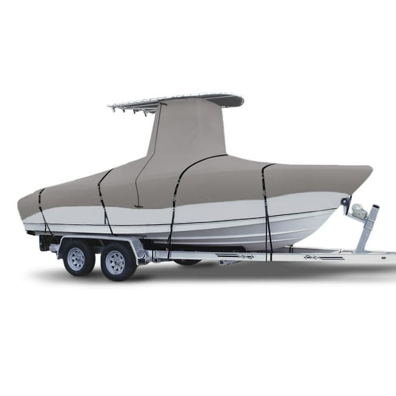 600D Marine Grade Fade and Tear Resistant Trailerable T-Top Boat Cover, Heavy-Duty Waterproof and UV-Proof TTOP Boat Storage Cover, Grey (24'-26' Long (Beam Width up to 112"))