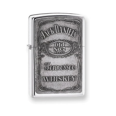 Zippo Pewter Emblem Black Crackle - Zippo Jack Daniels Pewter Emblem High Polish Chrome Lighter