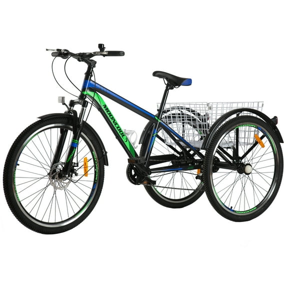 FICISOG Adult Tricycle, 3 Wheeled 7-Speed Mountain Tricycle 24/26/27.5 inch Men's Women's Tricycles Cruiser Bike, Cargo Basket
