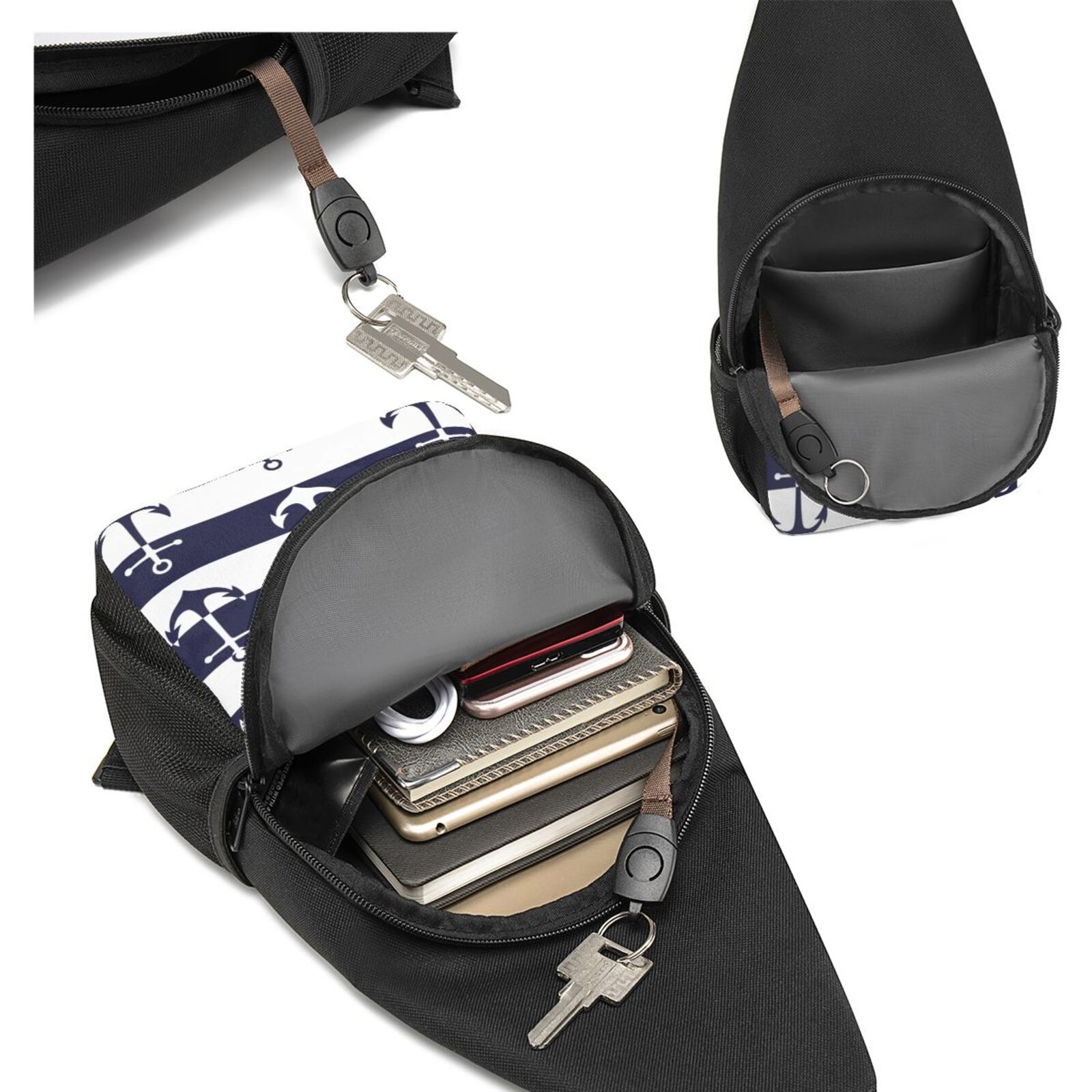 Xecao's Anchors Print Sling Bag: A Versatile Chest, Shoulder, and Crossbody Backpack for Casual Days Out, Perfect for Both Men and Women